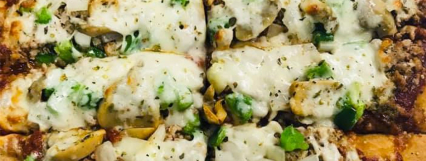 Cauliflower Crust - Sausage, Mushrooms, and Green Peppers Pizza - Quad City Style Pizza - Mahtomedi, MN (651) 777-1200