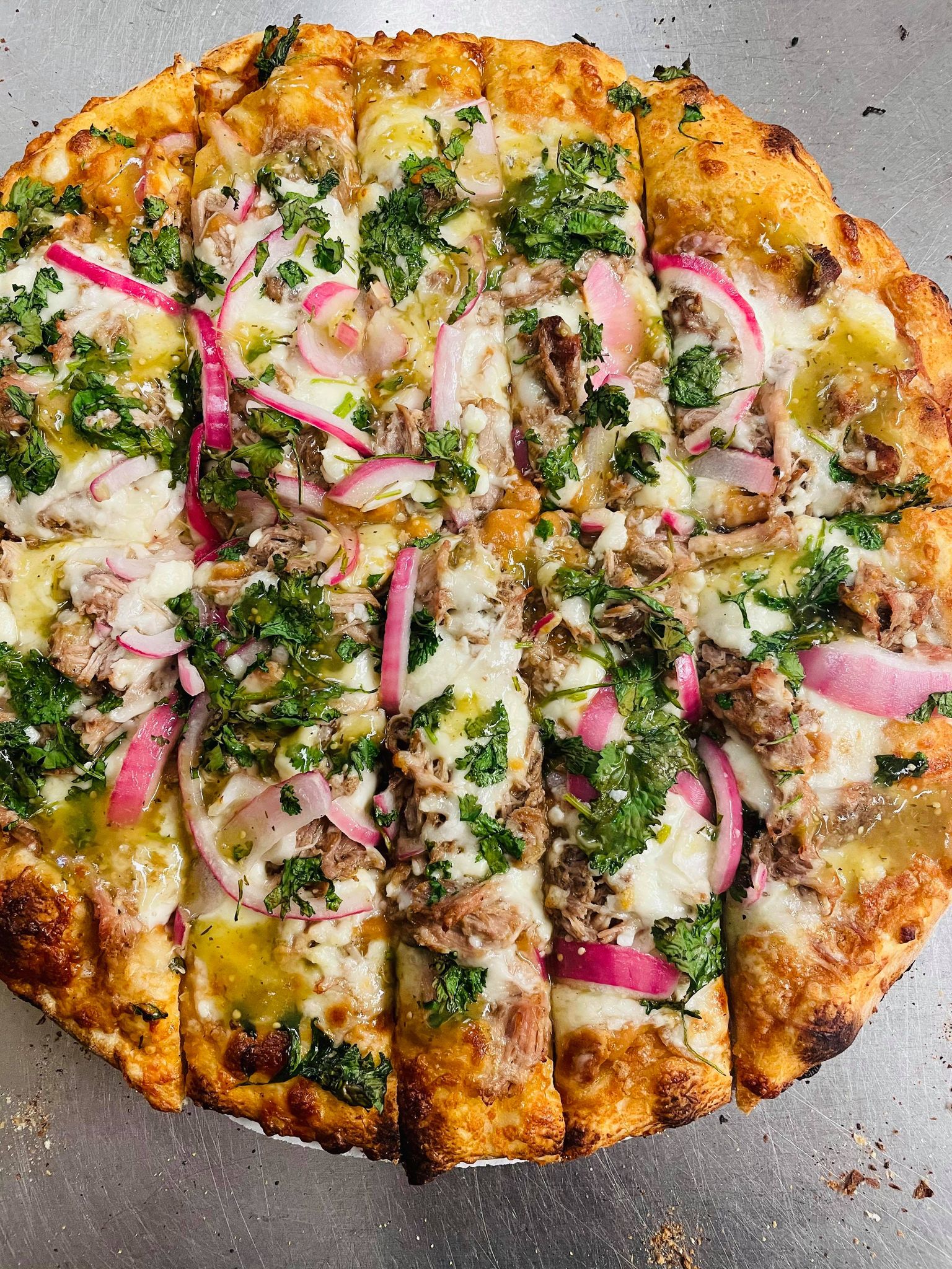 Always cooked to perfection - Carnitas Pizza - QC Pizza Mahtomedi MN.